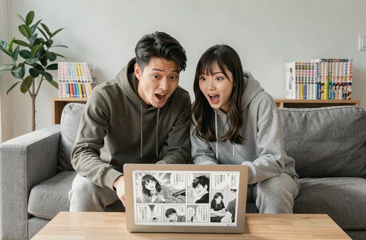 Deux fans découvrant ensemble les spoilers et la date de sortie du chapitre One Piece 1141 en VF