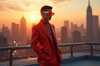 Personne confiante en mode avantgarde sur un rooftop urbain