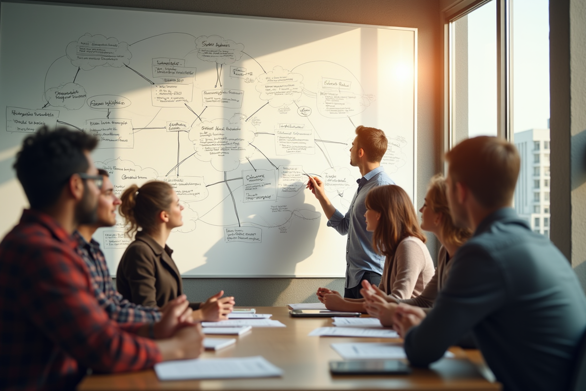 Groupe de collègues divers collaborant autour d