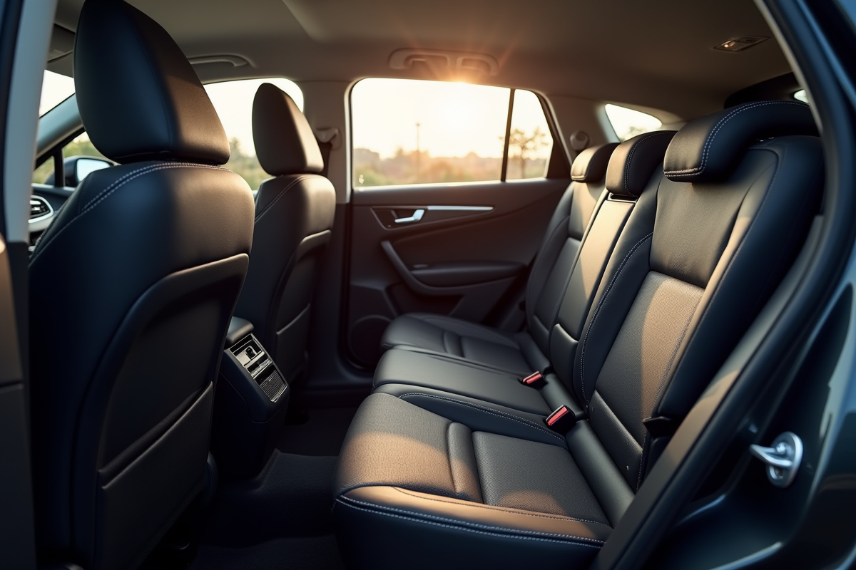 Espace passagers arrière de la Peugeot 408 avec sièges spacieux