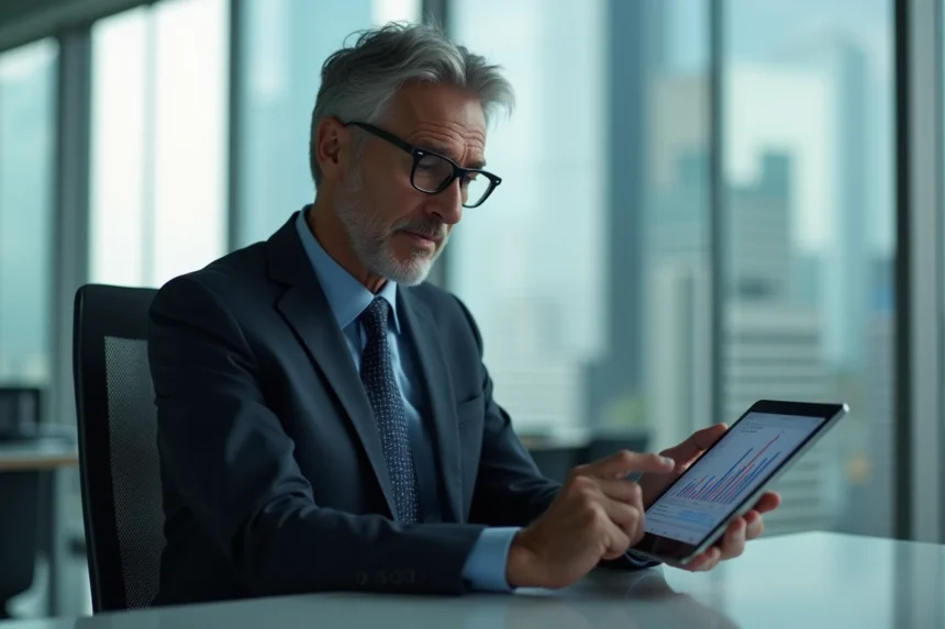 Cadre d’un cadre automobile lisant un graphique sur tablette