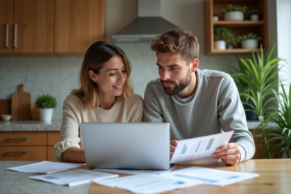 Mère et fils discutent brochures santé à la maison