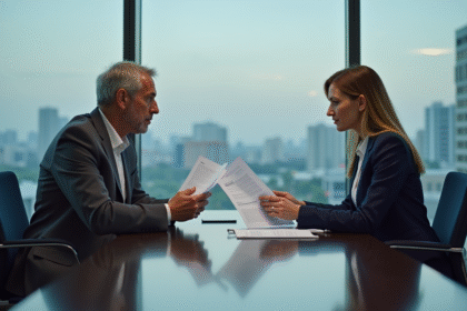 Femme d'affaires présentant des documents à un investisseur