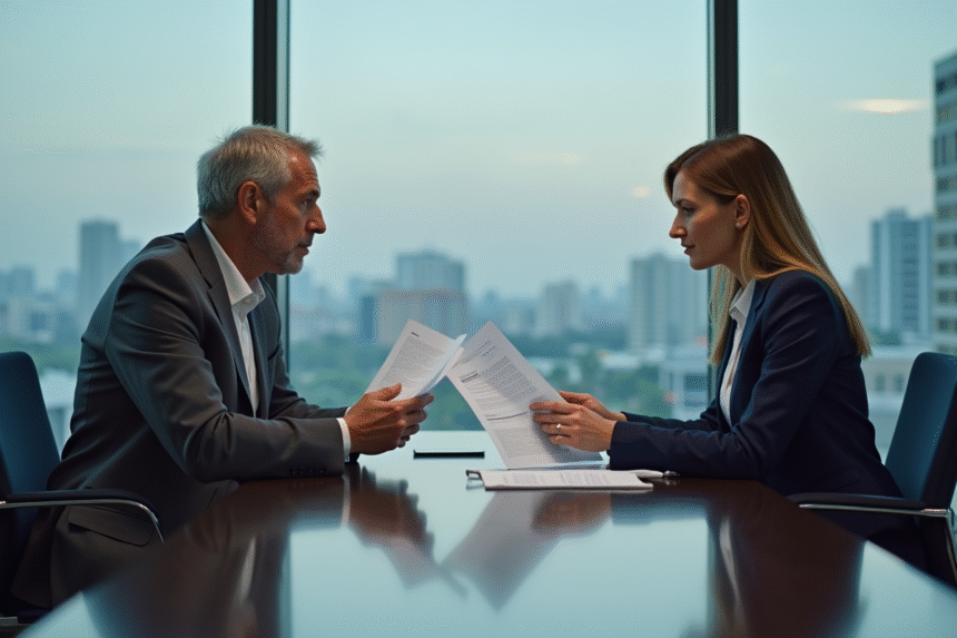 Femme d'affaires présentant des documents à un investisseur
