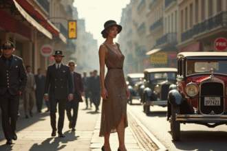 Femme élégante dans la mode 1920 à Paris en journée
