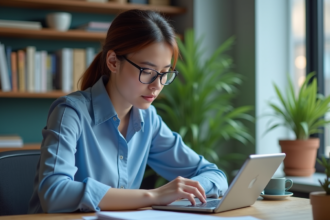 Jeune femme professionnelle traduisant avec une tablette
