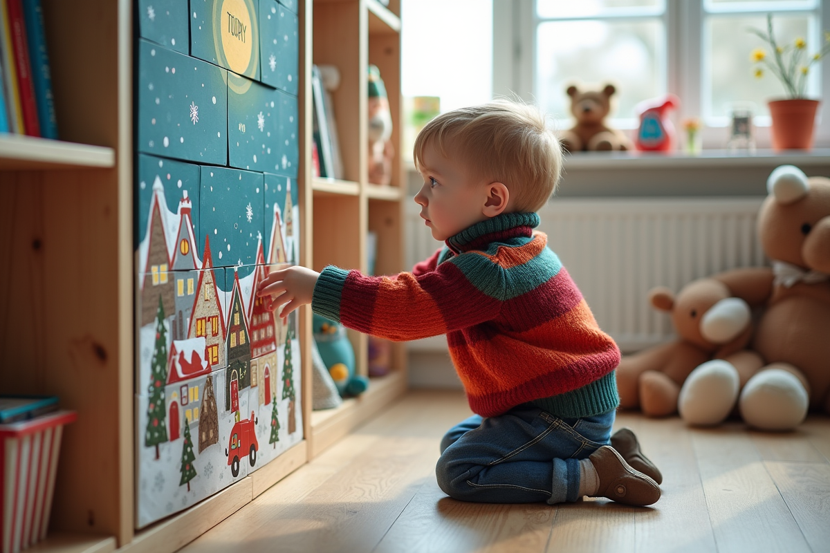 Jeune garçon regarde un calendrier de l