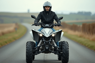 Homme en équipement de moto quad 500cc en campagne