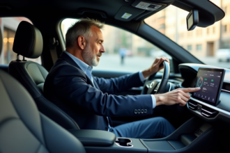 Ingénieur automobile homme dans une voiture moderne