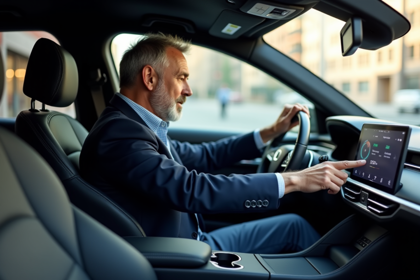 Ingénieur automobile homme dans une voiture moderne