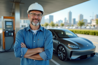 Ingénieur homme à la station d'hydrogène moderne