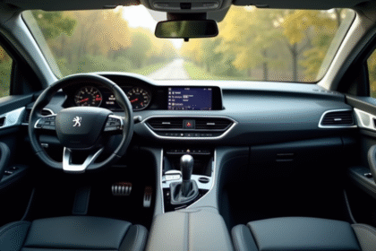 Intérieur avant de la Peugeot 408 vue de l'arrière
