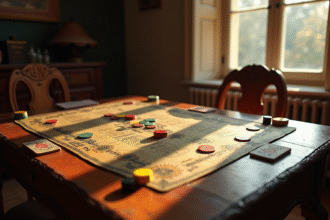 Table ancienne avec jeu de Nain Jaune vintage et cartes