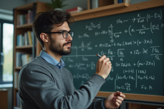 Jeune physicien étudiant en physique quantique en classe
