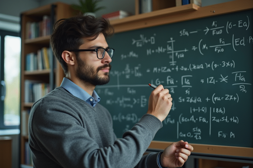 Jeune physicien étudiant en physique quantique en classe