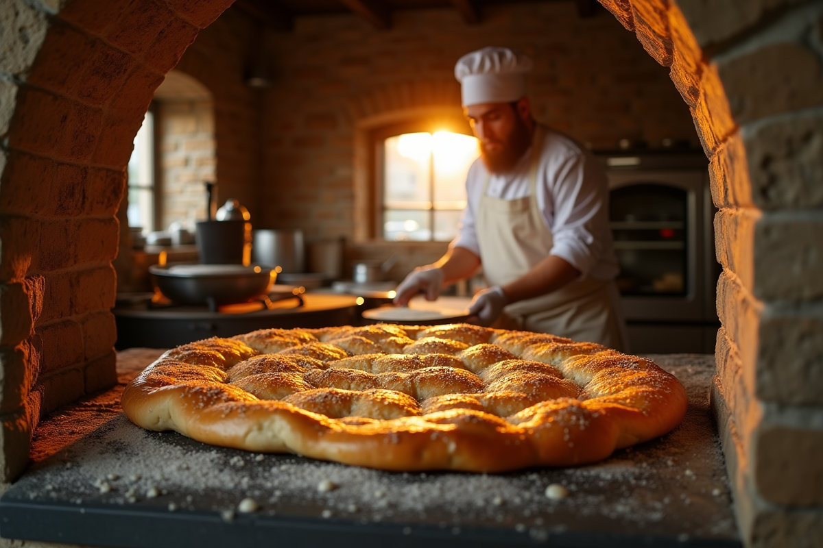 Chef libanais préparant du manakish dans une boulangerie