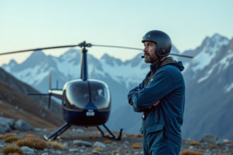 Pilote d'hélicoptère en montagne avec hélicoptère