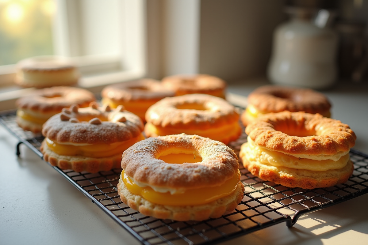 Différentes variétés de biscuits roulés sur une grille